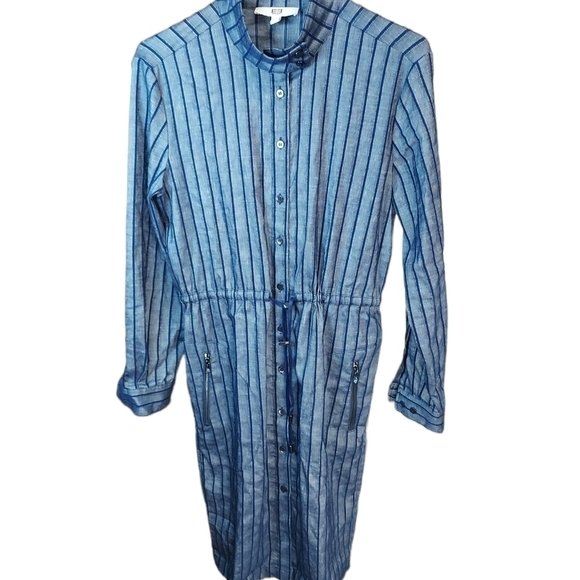 Etcetera E3 Blue striped NWT shirt dress drawstring waist collar, size 2 - Picture 9 of 15